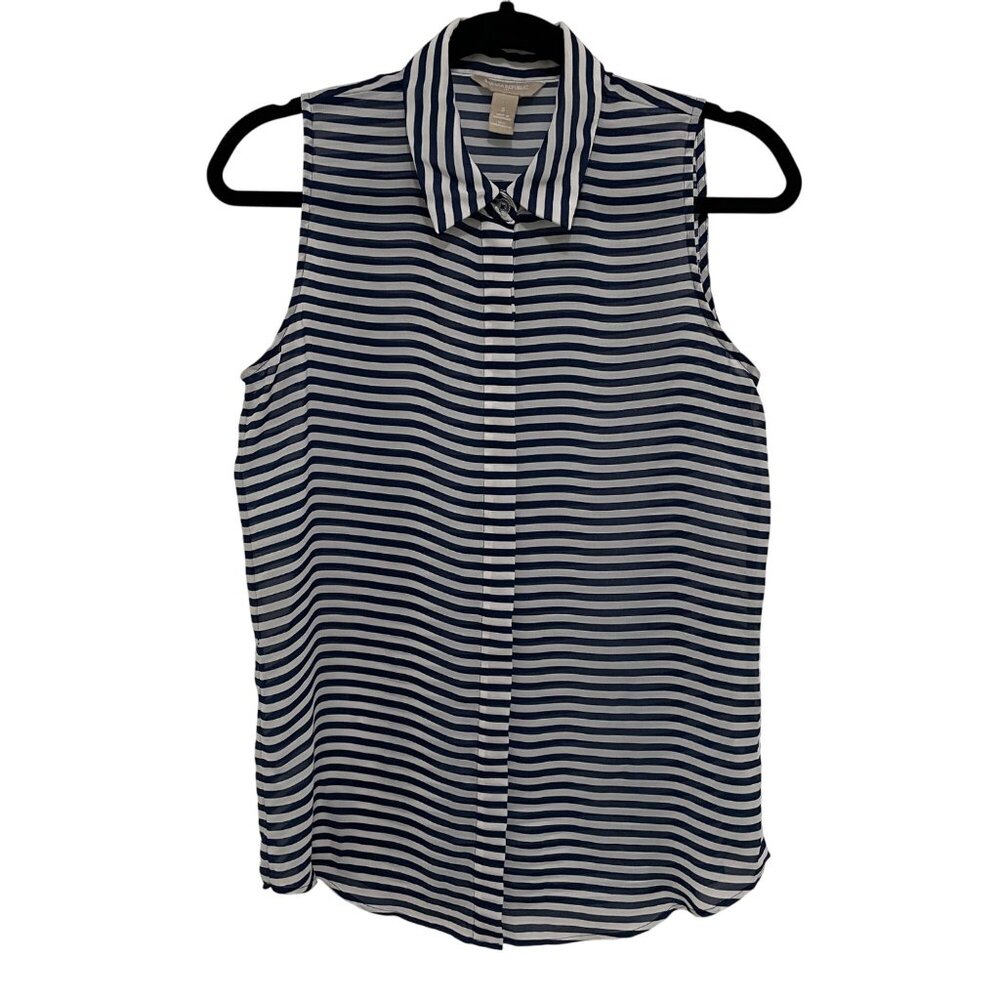 Banana Republic Sleeveless‎ Top Striped Button-Up Womens S Blue White Nautical